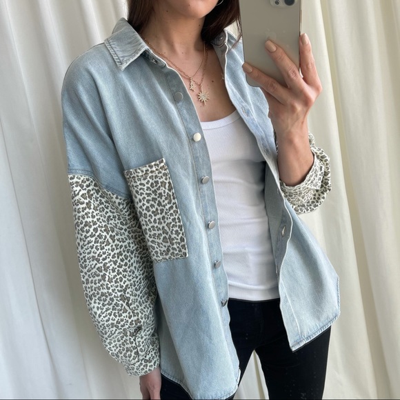 Leopard Button-Down Denim Shirt - Picture 5 of 10